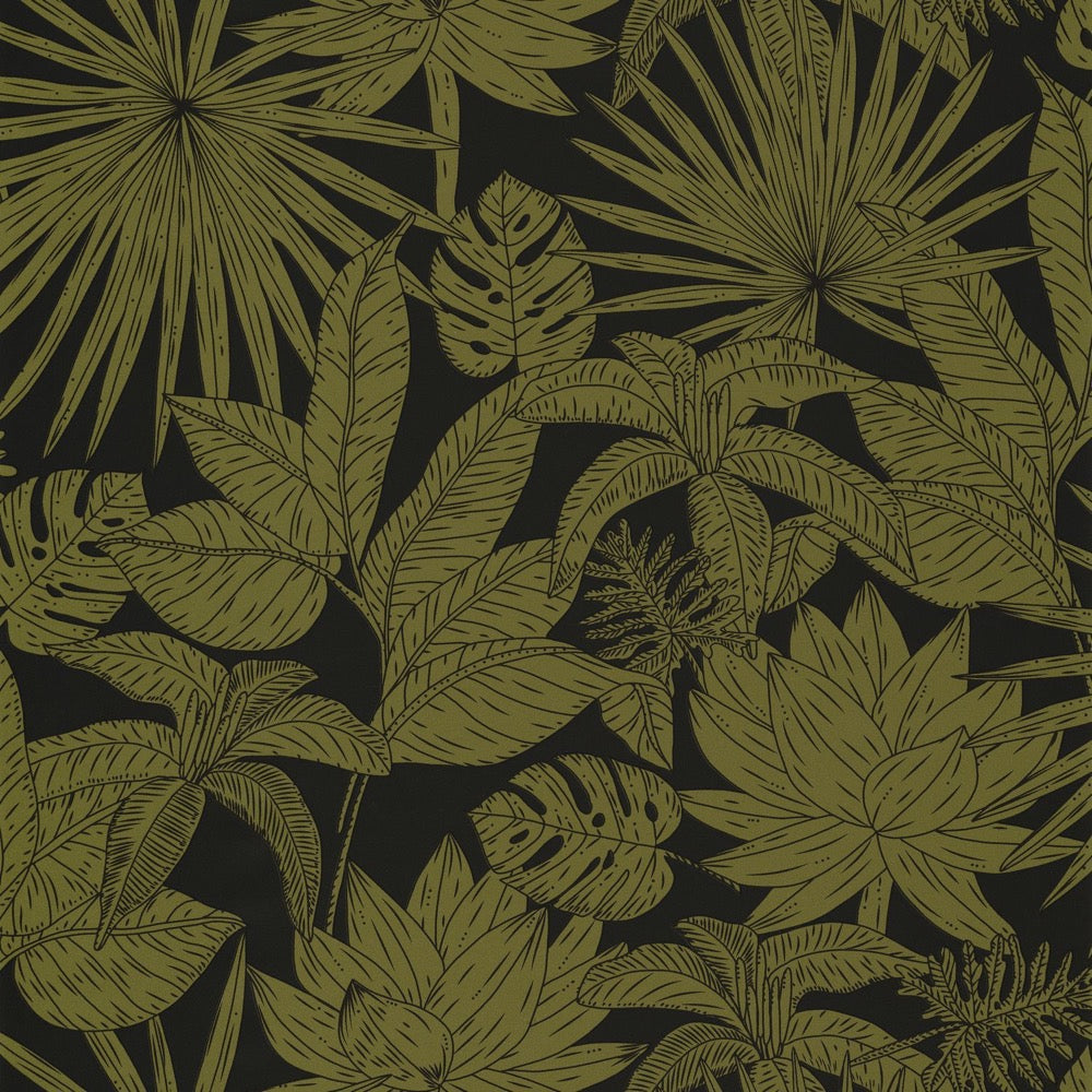 OYS101437402cd Fabulous green leaf motif on a matt black background. Paste the wall designer wallpaper. ***PLEASE NOTE: This wallpaper is a special order product and therefore delivery will take approx. 10 working days.