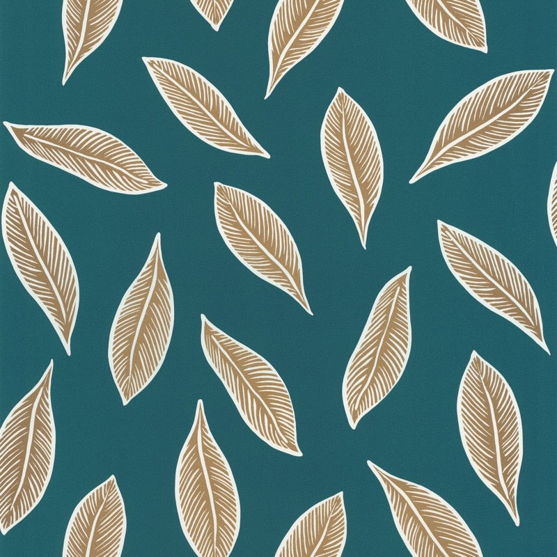 OYS101446733cd Stunning soft metallic gold leaf on a beautiful matt rich teal background. Paste the wall designer wallpaper. ***PLEASE NOTE: This wallpaper is a special order product and therefore delivery will take approx. 10 working days.