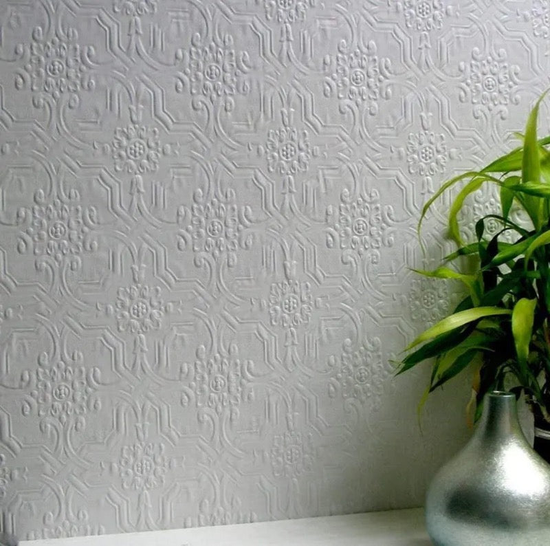 RD12005a Traditional white anaglypta paper for walls and ceilings.