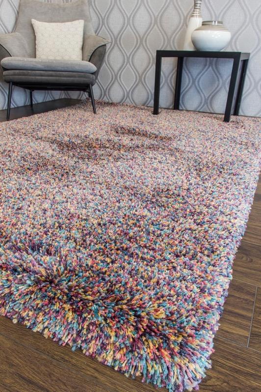 Superlux Jellybean Super-deep pile shaggy rug in gorgeous multicoloured tones.