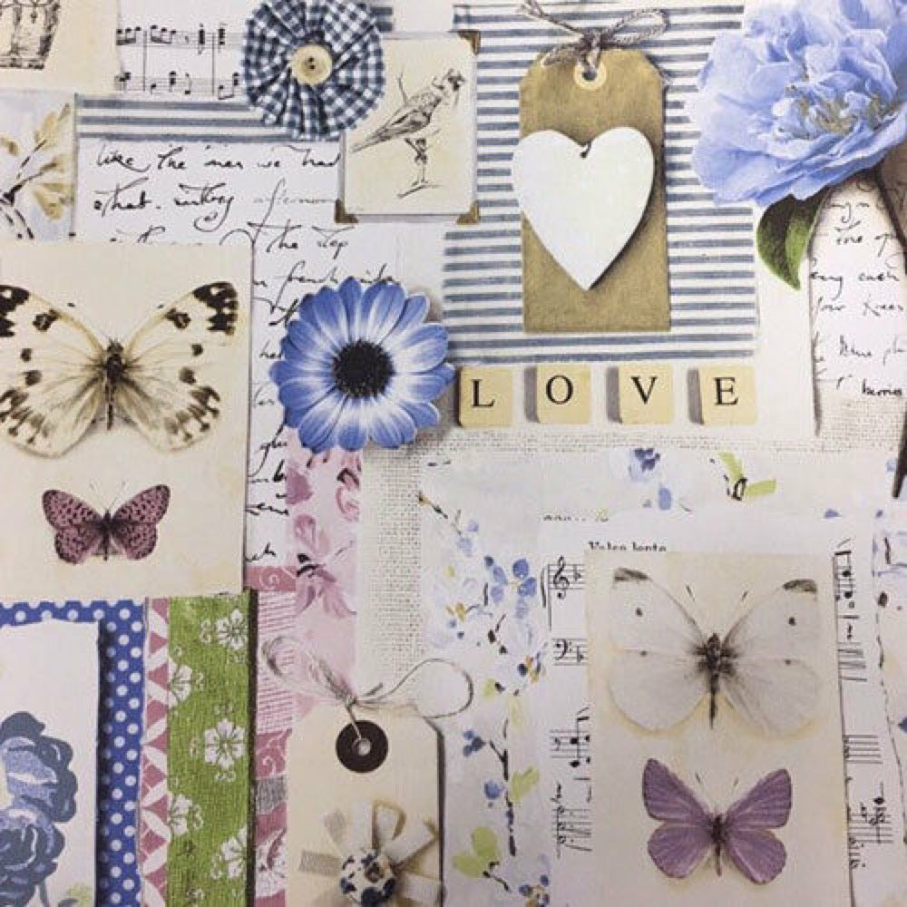 WA2377802A Beautiful collage wallpaper with butterflies and flowers.