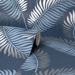 b4277841fd Beautiful leaf design in navy and silver on textured blown.
