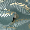 b4285540fd Beautiful leaf design in emerald green and gold on textured blown vinyl.