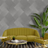 b570003b Modern geometric 3D effect wallpaper in grey with metallic silver highlights.