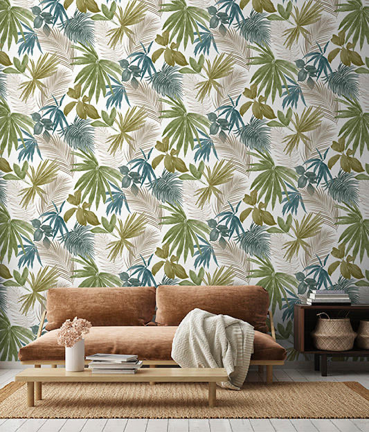 JF365502g Fresh and stylish jungle inspired wallpaper with a gorgeous leaf print.