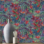 JF231101g Eye-catching bold and colourful jungle leaf wallpaper. Paste the wall.