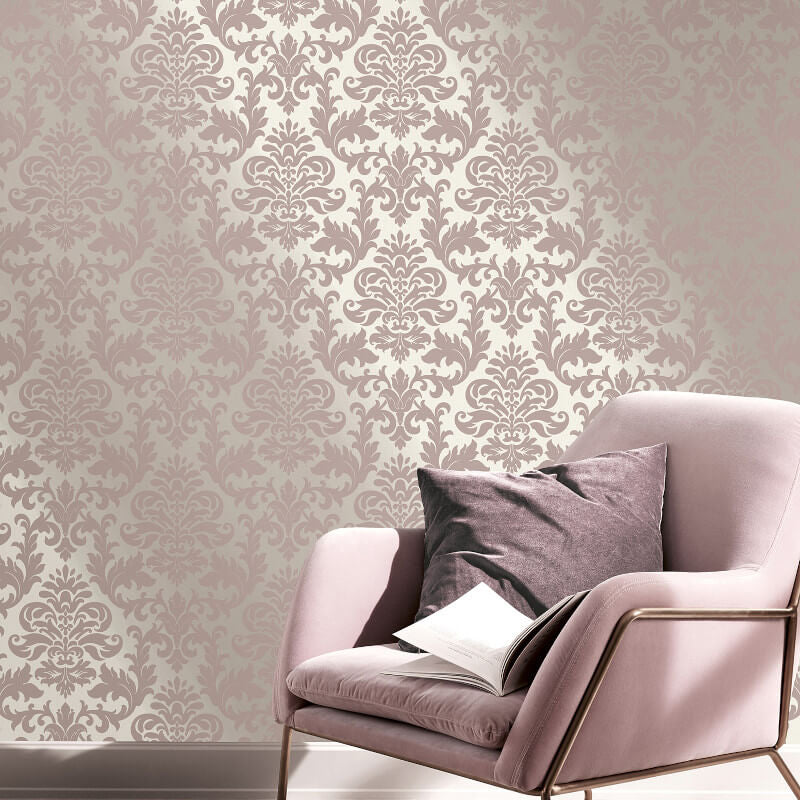 W27588796r Stunning rose gold damask pattern on a satin-textured background.