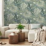 W5445548b Fabulous textured paradise leaf design in trendy green and cream tones.