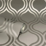 W27500857r Beautiful and modern geometric in taupe and gold on stunning metallized wallpaper.
