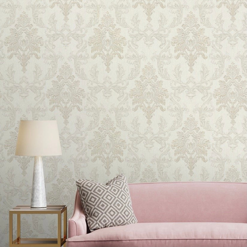 vh52666257r Beautiful classic damask in soft gold and silver shimmering tones on heavyweight textured vinyl. Paste the wall.