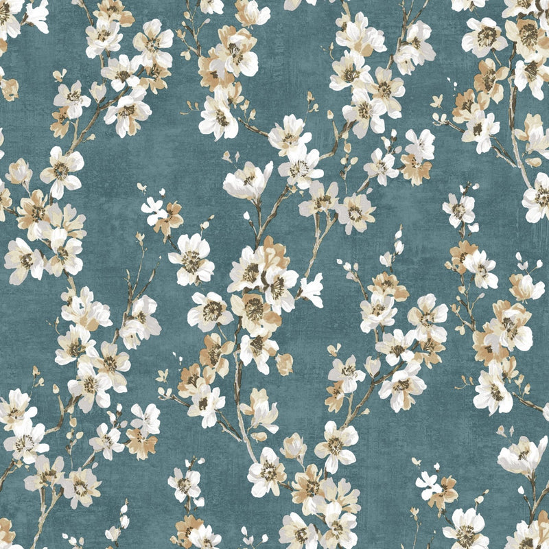 Nm5277704U Beautiful ‘hand painted’ floral trail in gorgeous deep teal green. Easy to hang and paste the wall.