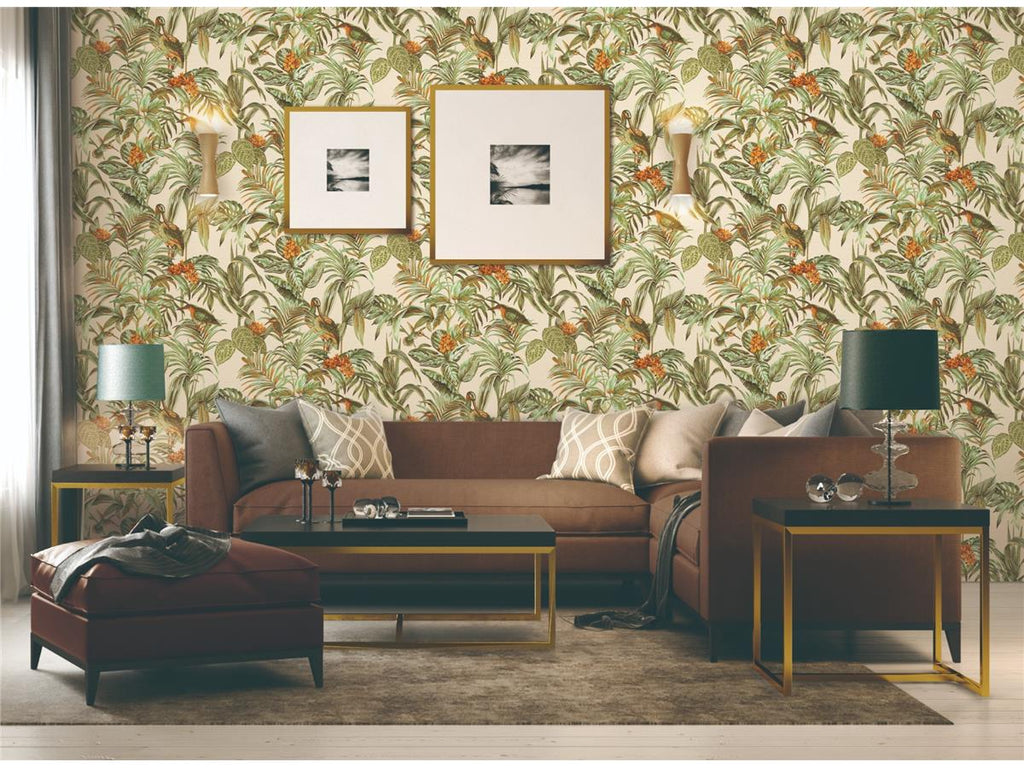nv12022013di Beautiful tropical bird and leaf pattern on luxurious paste the wall vinyl.