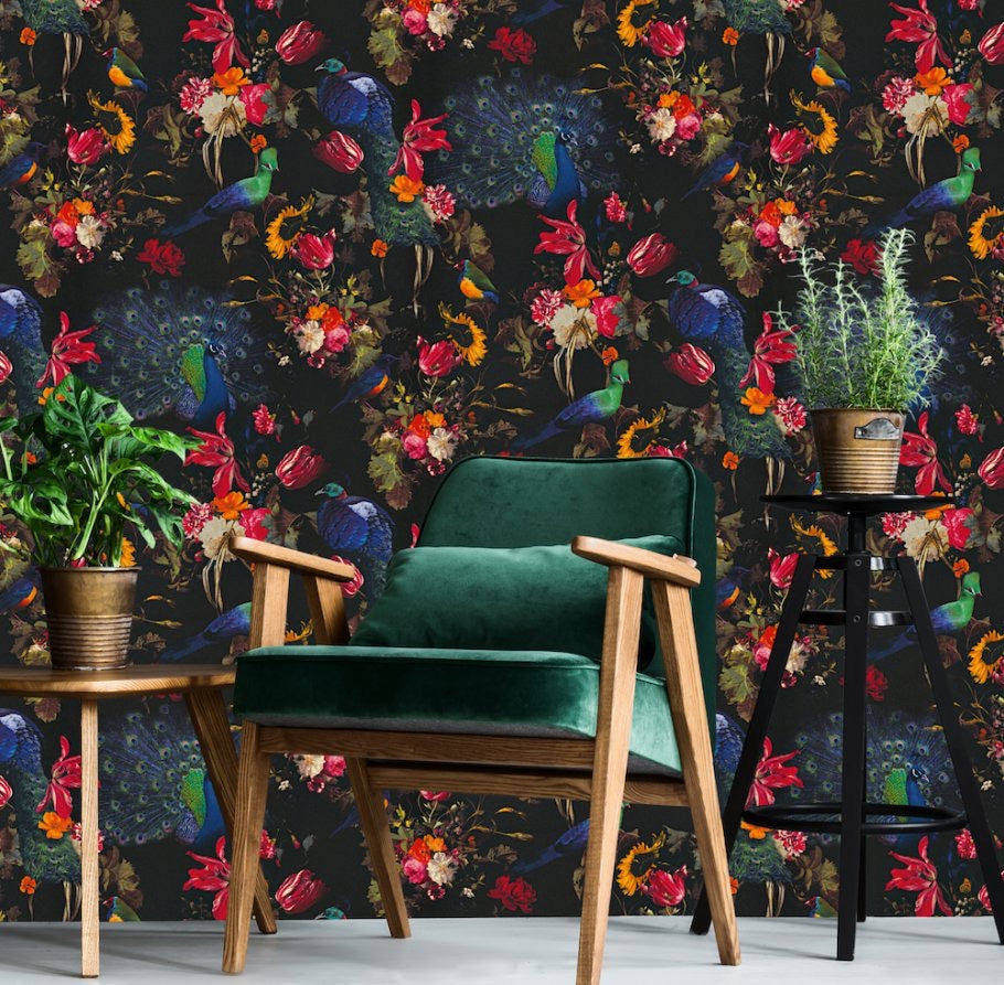 b63711115e Add a touch of drama to your home with this fabulous bold peacock paste the wall paper.