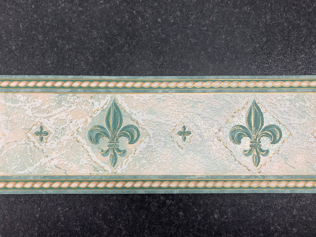 Border 4205 Traditional damask border in green and gold. 13.3cm x 5m long.