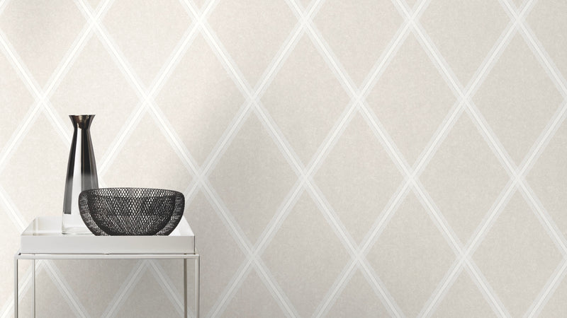n50100308r Stylish designer diamond pattern in soft neutral tones with a soft metallic effect. Paste the wall.
