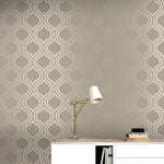 W27500857r Beautiful and modern geometric in taupe and gold on stunning metallized wallpaper.