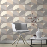 n41922238r Stylish leather stitched panel effect in stone grey, light grey, beige and off-white. Paste the wall vinyl.