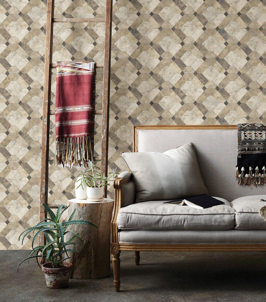 n2402256fd Stunning Devonshire marble tile effect wallpaper in beige.