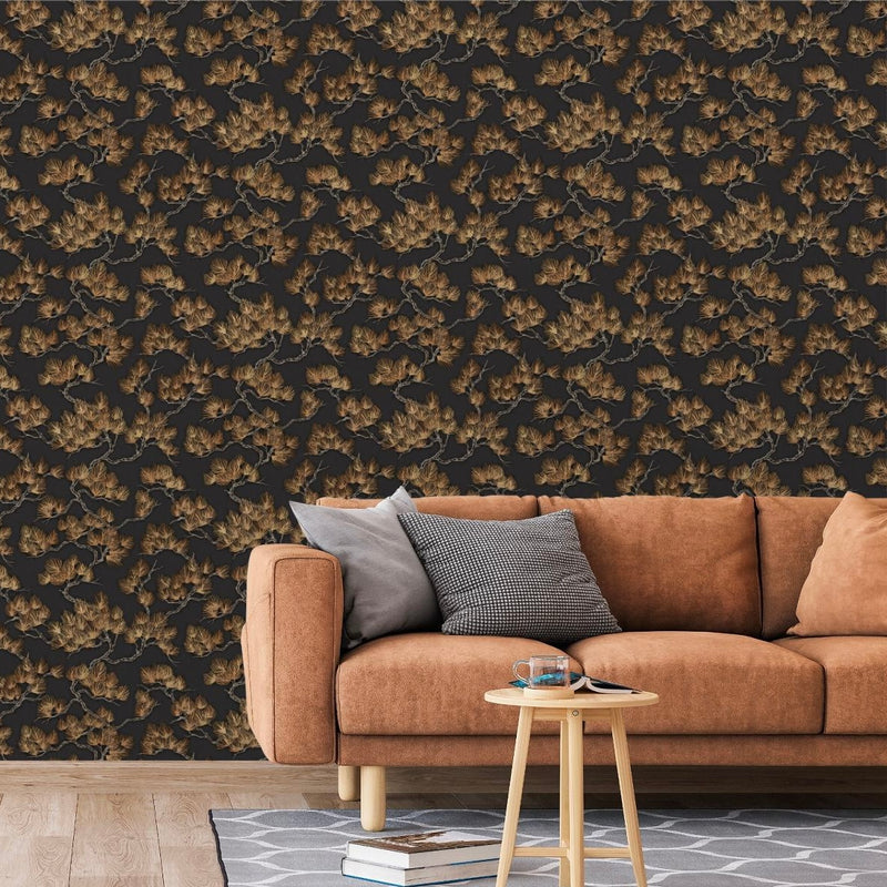 nvwf12100015di Beautiful Japanese style trail in black and gold on gorgeous paste the wall vinyl.