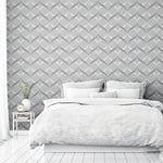 b91000501a Gorgeous geometric in silver grey on textured vinyl.