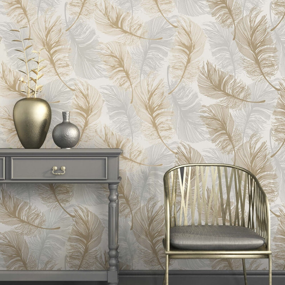 v136692m Metallic foil leaf wallpaper in gold