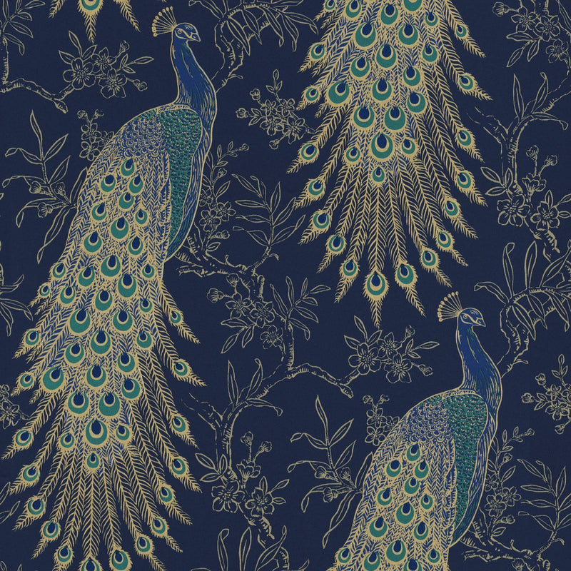 w28277992r Fabulously dramatic peacock design in navy blue with metallic gold detail