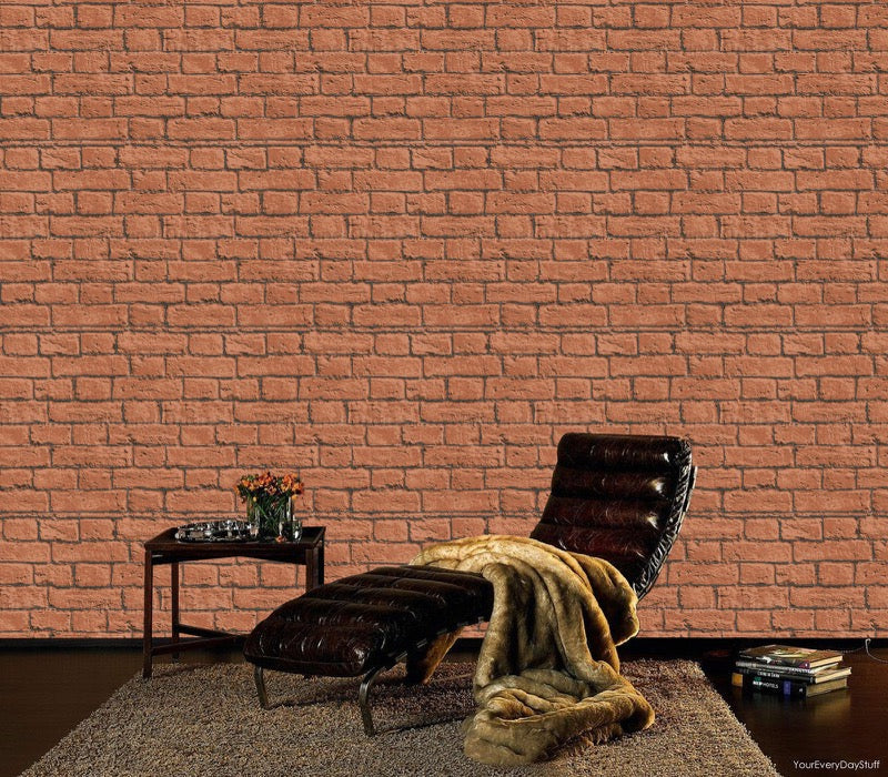 m101159c Gorgeous red brick effect wallpaper with subtle glitter detail.