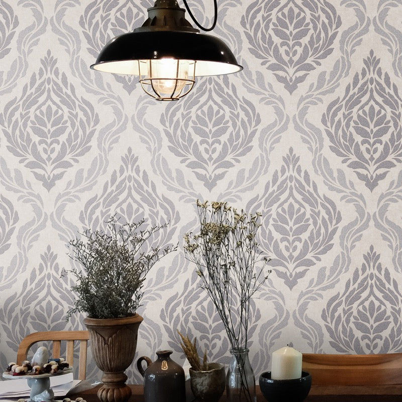 n100633002e Luxurious damask textured wallpaper with glitter. Paste the wall.