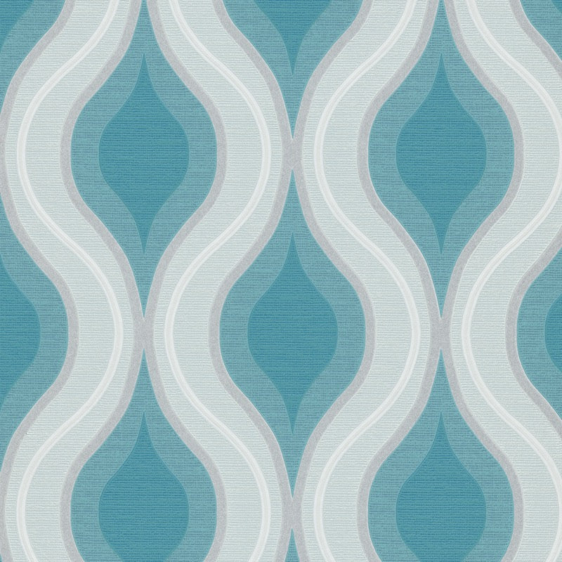n100977818e Contemporary wave design in teal on paste the wall blown vinyl.