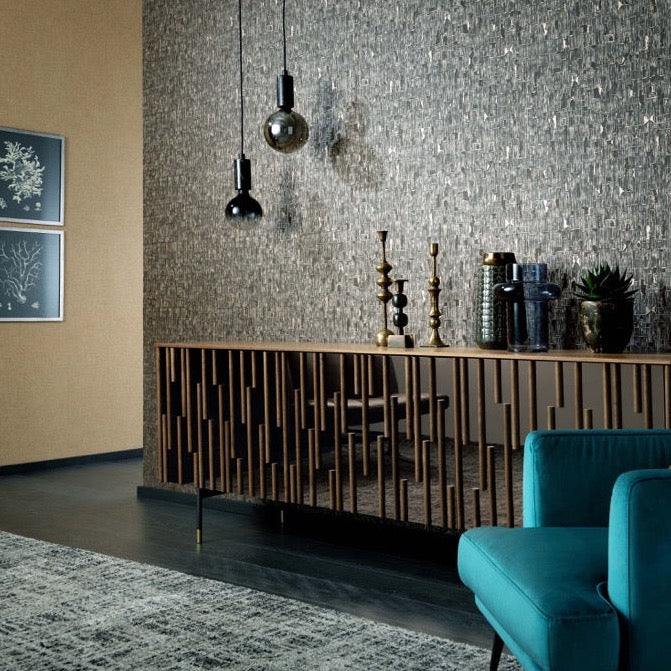 n102600010e Gorgeous textured modern wall effect in anthracite with metallic gold on paste the wall vinyl.