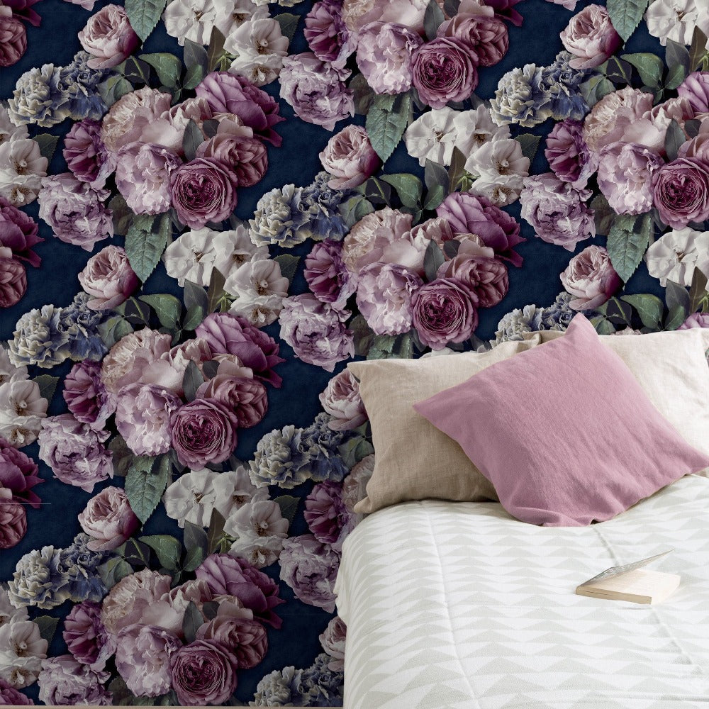 n15477707g Gorgeous large scale feature floral in fabulous purple and plum tones. Stunning paste the wall vinyl.