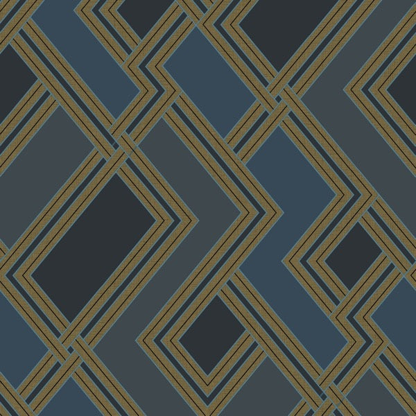n17777502g Fabulous funky abstract geometric in blue and gold. Paste the wall vinyl.