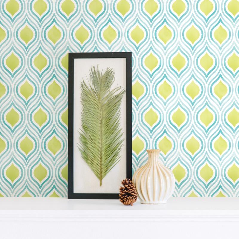 n2255715f Fresh and colourful watercolour feature in lime and blue on high grade 'paste the wall' wallpaper for modern spaces.