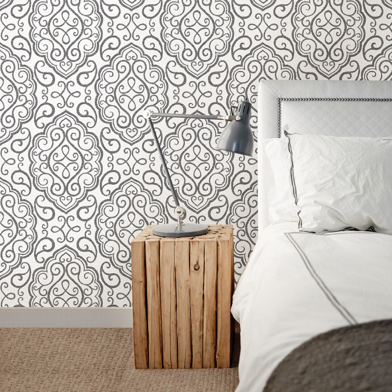 n2300813f Fabulous designer black and white damask design. Paste the wall wallpaper.