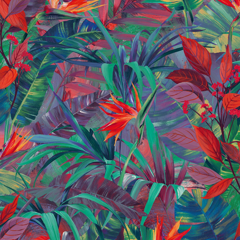 JF231101g Eye-catching bold and colourful jungle leaf wallpaper. Paste the wall.