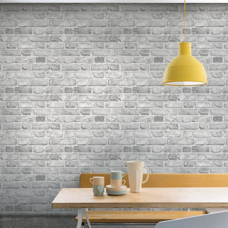 n2800903g Fabulous 'easy-hang', paste the wall, vinyl. Rustic '3D' brick effect in soft grey.