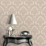n52022323di Beautiful classic damask pattern with a modern twist in gorgeous taupe tones. Heavy weight vinyl.