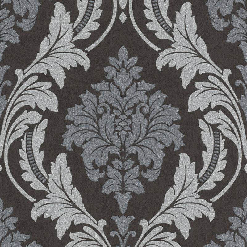 n54100663r Beautiful floral damask in gunmetal black and silver with beautiful glitter detail. Paste the wall.