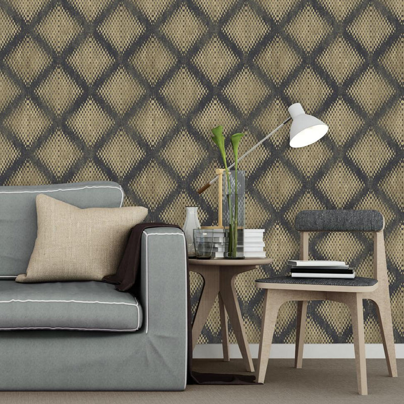 n6006602m Funky and modern metallic geometric in black and gold. Paste the wall.