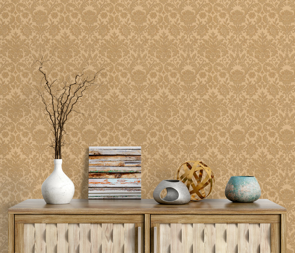 n63766827e Beautiful floral damask in gold. Paste the wall vinyl.