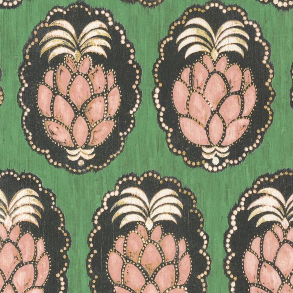 n84357434cd Gorgeous pineapple motif on a green background. Designer paste the wall vinyl. ***PLEASE NOTE: This wallpaper is a special order product and therefore delivery will take approx. 10 working days.