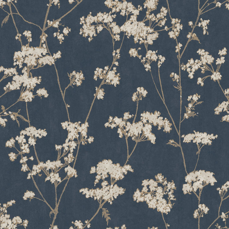 n85296703cd Fabulous floral spray in navy blue. Supreme quality. Heavyweight matt vinyl. Paste the wall. ***PLEASE NOTE: This wallpaper is a special order product and therefore delivery will take approx. 10 working days.