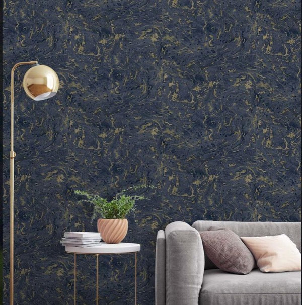 na5317709g Beautiful liquid marble effect in navy and gold. Paste the wall vinyl.