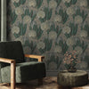 na5455701g Fabulous bold leaf print in teal and green tones with metallic accents. Paste the wall and easy to hang!