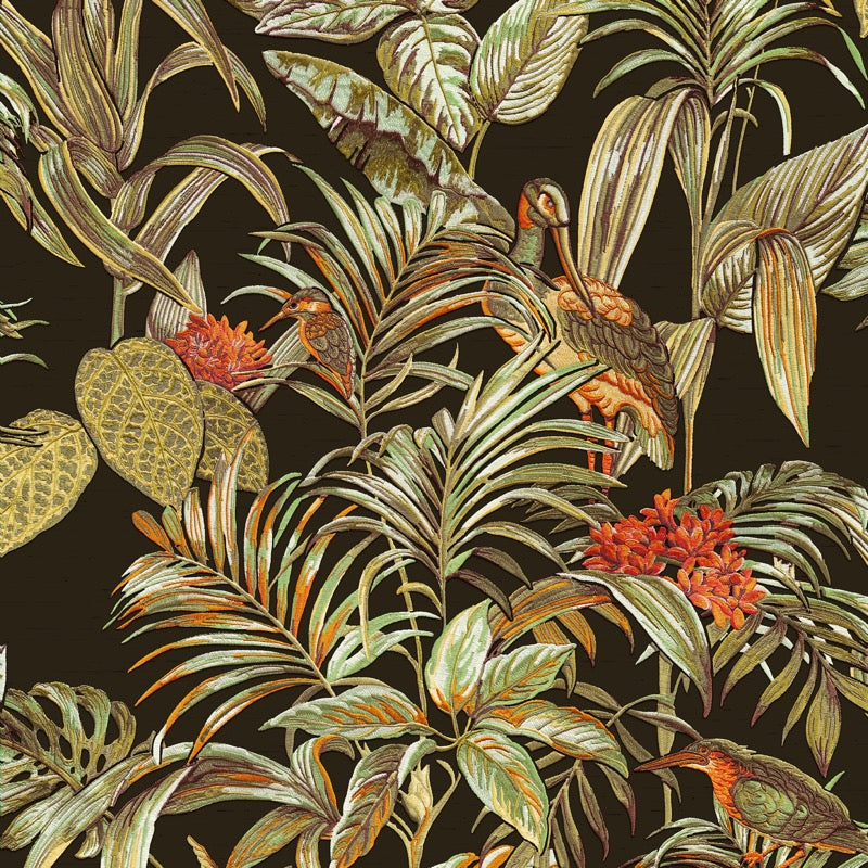 nde12000015d Beautiful tropical bird and leaf pattern on luxurious paste the wall vinyl.