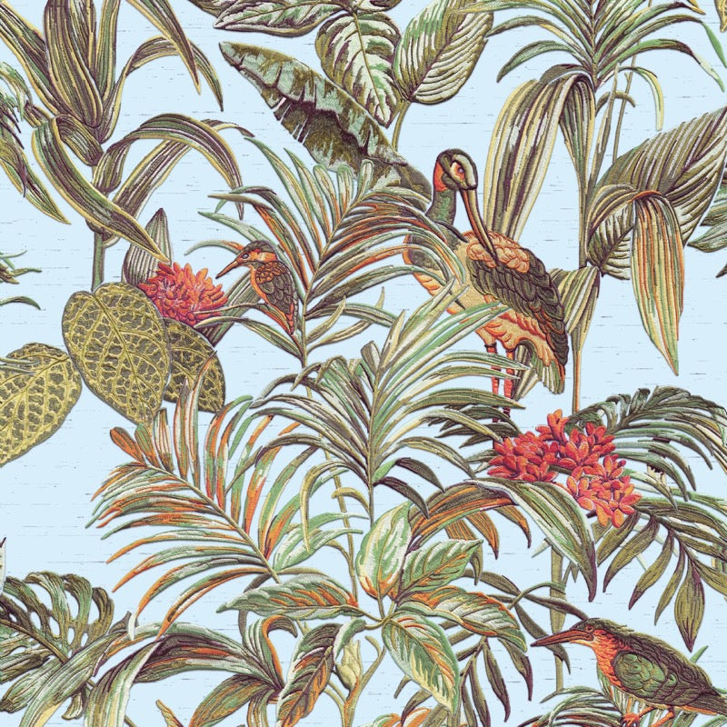nde12077014d Beautiful tropical bird and leaf pattern on luxurious paste the wall vinyl.