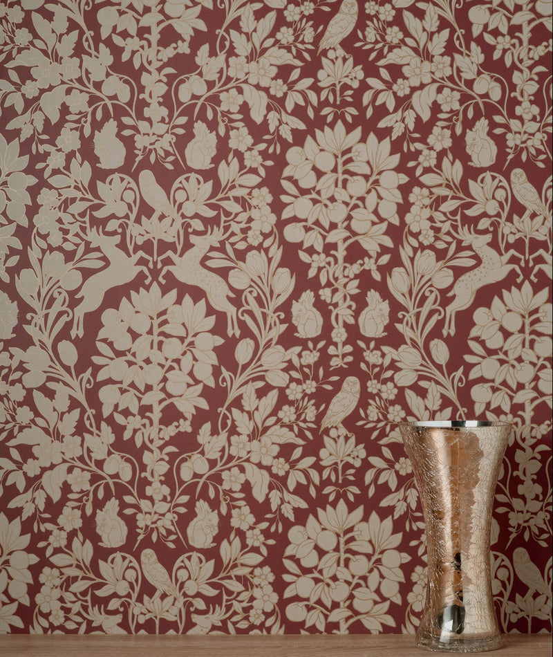 nm161185c Stunning Richmond forest scene in red. This fabulous design is taken from the archive collection, with designs dating from the past 100 years, reinvented to reflect contemporary tastes. Stunning paste the wall designer wallpaper.