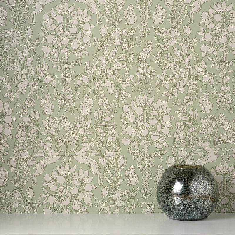 nm165588c Stunning Richmond forest scene in soft green. This fabulous design is taken from the archive collection, with designs dating from the past 100 years, reinvented to reflect contemporary tastes. Stunning paste the wall designer wallpaper.
