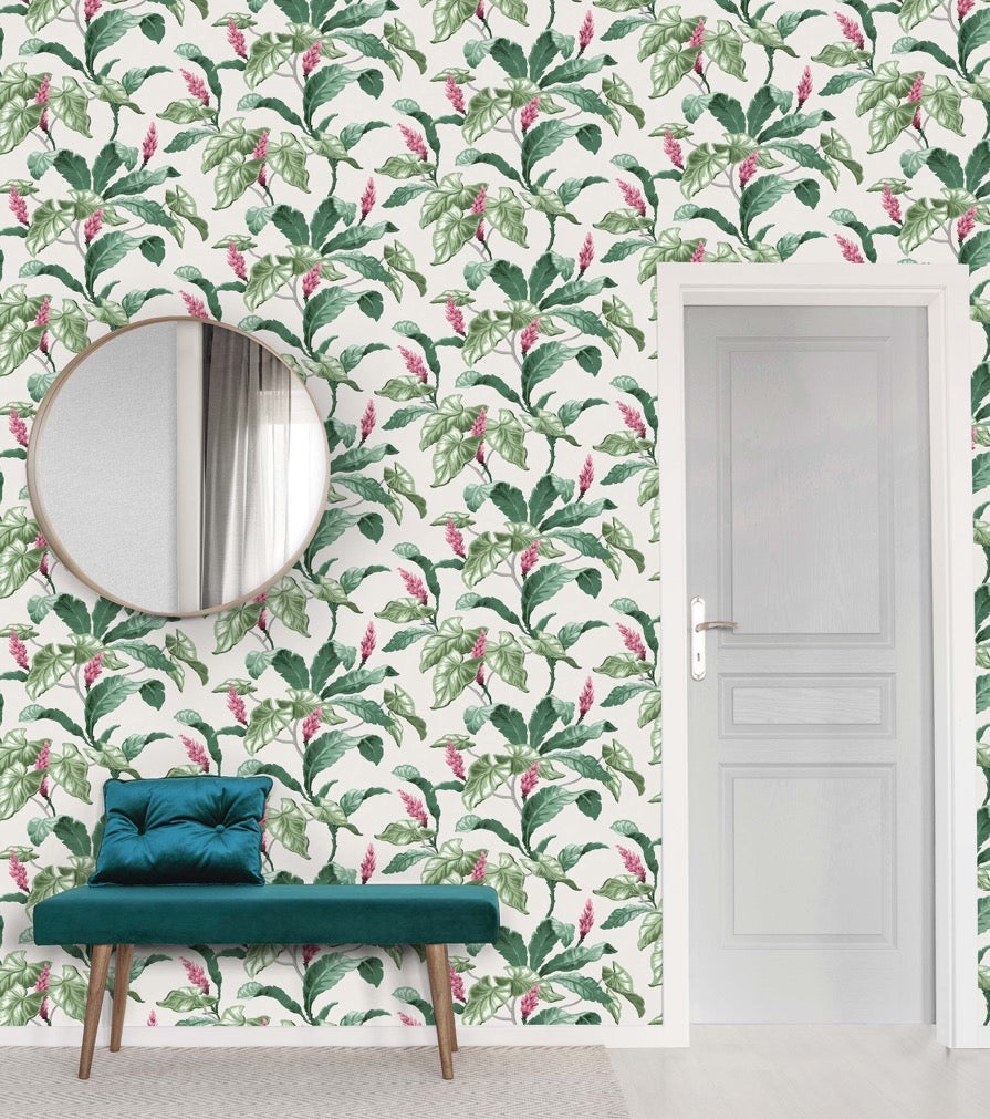 nm165592c Fabulous trailing leaf in grey, green and pink tones. This fabulous design is taken from the archive collection, with designs dating from the past 100 years, reinvented to reflect contemporary tastes. Stunning paste the wall designer wallpaper.