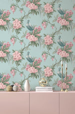 nm167763c Beautifully elegant large scale duck egg floral bird design. This fabulous design is taken from the archive collection, with designs dating from the past 100 years, reinvented to reflect contemporary tastes. Stunning paste the wall designer wallpaper.